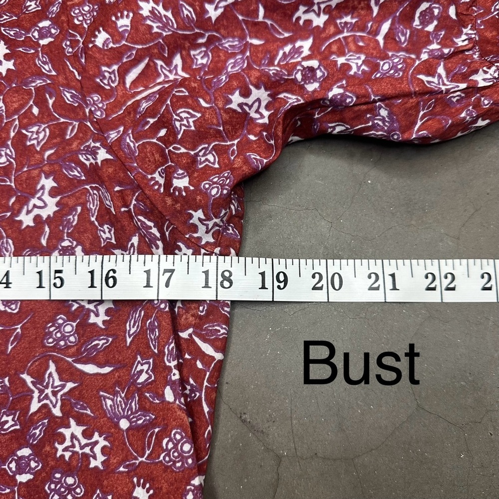 Madewell V-Neck Puff Sleeve Top in Batik Vine Weathered Brick Sz Sm - Picture 7 of 9